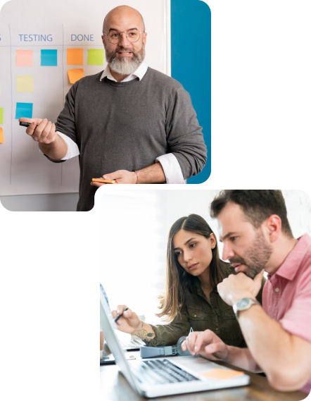 Team collaboration at a workstation